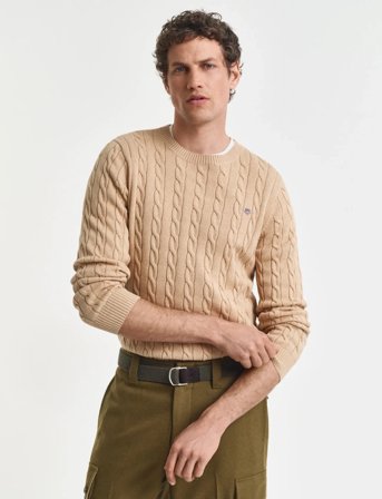 GANT Cotton Cable C-Neck - Beige - XXXXL