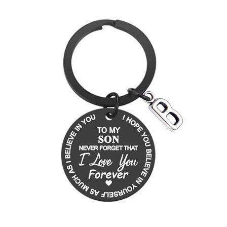 Nøkkelring med tagg "Til min sønn" rustfritt stål Svart