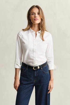 GANT Damen Stretch Oxford-Bluse (40) Weiß