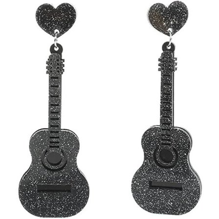 Long Musical Guitar Dangle Earrings, Exaggerated Glittering Earrings, Unique Gift for Women.