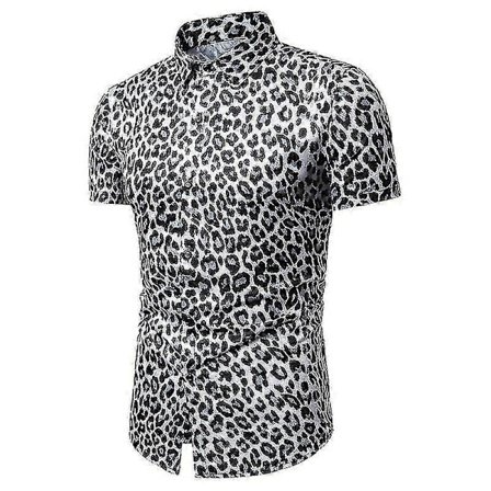 Herr Casual Leopardtryckt Kortärmad Skjorta-jie-jie
