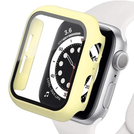 Härdat glas+ cover för Apple Watch 9 8 41 mm 45 mm 42 mm 38 mm PC-bumper Case iWatch series 7 6 5 4 se 44 mm 40 mm Yellow 22 Series 654 SE 40MM