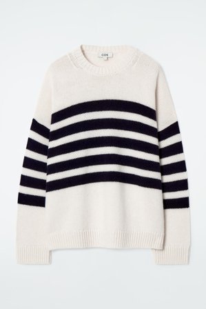 COS Women's Striped Wool Jumper in White