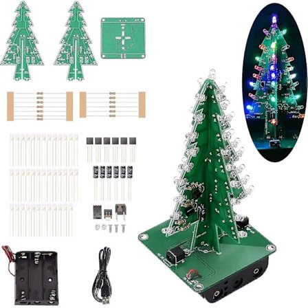 Adeept 3D Juletræ DIY Kit, 7 Farver 3D Led Lys Printkort Elektronisk Loddesæt DIY Sjovt Modul