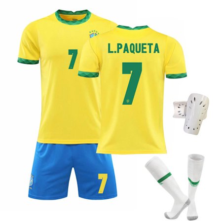 2021 Brasilien hem gul nr 10 Neymar nr 7 Paqueta nr 20 Vinicius fotbollströja set