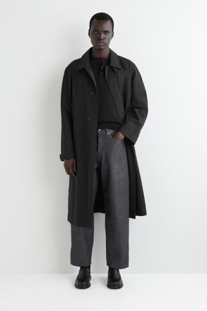 COS Men's T-Shirt Henley A Coste Con Vestibilità Slim in Nero