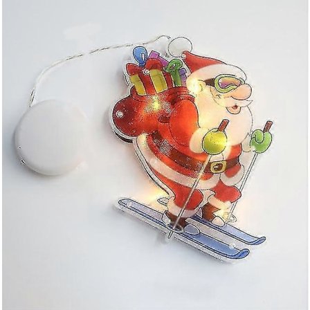 Julepynt, Julesilhuett LED-lys for vinduer, hjemmefester, 1 stk, rød, Julenissen på ski