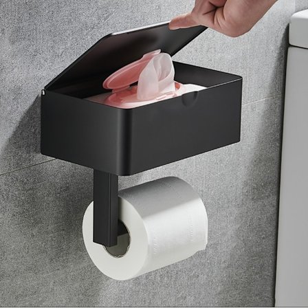 Toiletpapirholder til vægmontering i sort - Rustfrit stål