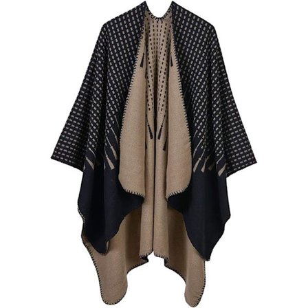 Dame Poncho Ull Vinter Oversized Teppe Sjal Ekstra Stor Kn