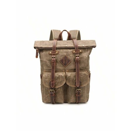 Vattentät vandringsryggsäck tillverkad av vaxad canvasläder för weekendresor till college för en 15-tums laptop - Militärgrön