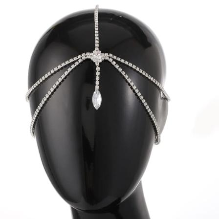 Galaxy Bryllupshovedkæde Kvinder Rhinestone Hovedkæde Lagdelt Hårtilbehør Pandebånd (sølv) sølv