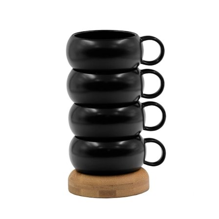 Posliinimukisarja, musta ja bambu, 4 kpl