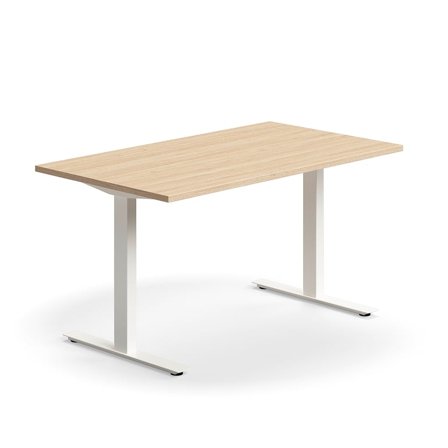 Skrivbord QBUS, T-stativ, 1400x800 mm, vit, ek