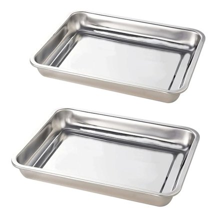 Bagesæt med 2 bageplader i rustfrit stål til ovn, non-stick, spejlblankt, ikke-giftigt og sundt bageplade, nem at rengøre og tåler opvaskemaskine