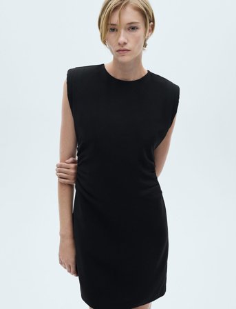 Mango Short Dress With Draped Detail - Black - M