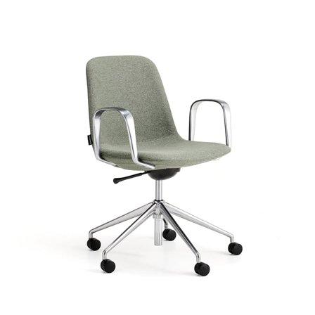 Stol LANGLEY, låg, med hjulstativ och armstöd, borstad aluminium/gröngrå