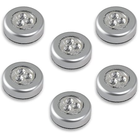 3 LED-lampor på batterier - Du måste trycka på dem för att slå på dem - Vitt ljus (6 st)