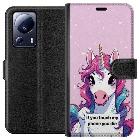 Yhteensopiva Lompakkokotelo Xiaomi 13 Lite Värikäs yksisarvinen, jossa on sateenkaaren harja ja rohkea viesti