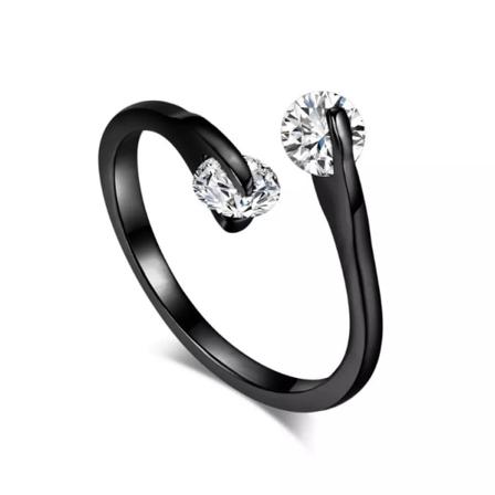 Svart Guld Ring Med Vit Cz Cubic Zirkonia Kristall - Justerbar Svart One Size