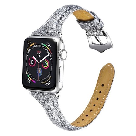 Apple Watch Series 5 40 mm klockarmband i äkta läder - Silver
