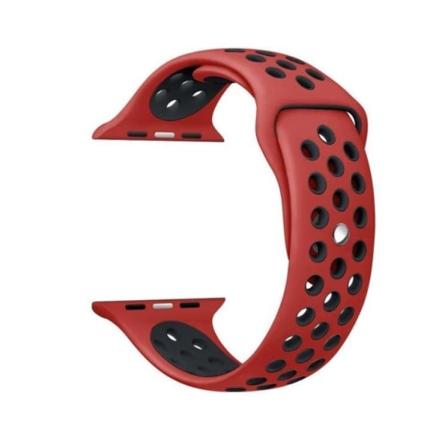 Apple Watch 42mm - ROYBENs Stillfulla Silikonarmband ORGINAL Röd/Svart M
