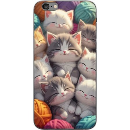 Kompatibel Mobilcover til Apple iPhone 6 Plus Søde sovende killinger tæt sammen blandt farverige garnnøgler i blød legesyg stil