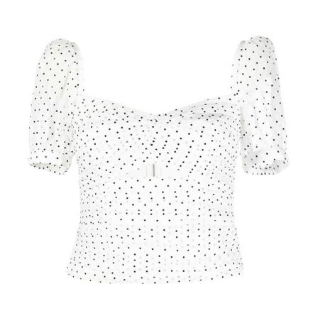 Self Portrait Crinkle Chiffon DOT TOP Hvid, Dame
