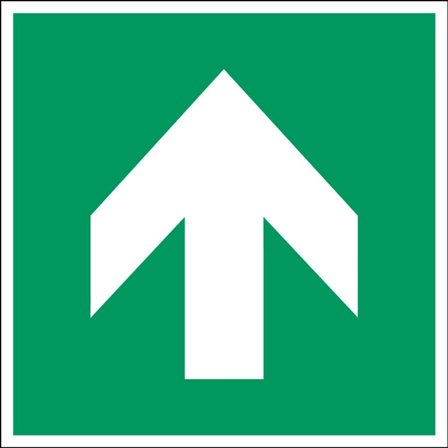 Nødskilt, grønn pil, selvlysende, 200x200 mm