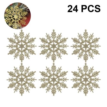 24 stk Plast Glitter Snøfnugg til Jul