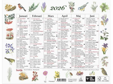 Burde Väggkalender Lilla Naturalmanackan 2026 - Lyreco - Almanackor och kalendrar - Väggkalendrar - Väggblad