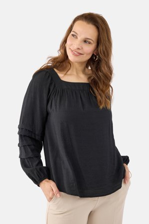 BRANDTEX - Langærmet Bluse - Sort - Firkantet Hals