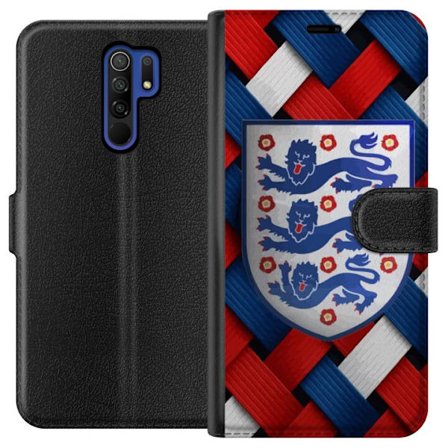 Yhteensopiva Lompakkokotelo Xiaomi Xiaomi Redmi 9 Graafinen Englanti-aihe heraldisilla leijonilla ja punaisella, valkoisella ja sinisellä punotulla k