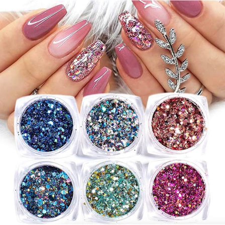 6 stk negle glitter glitter, Negle dekorationer