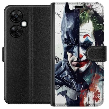 Kompatibel Tegnebogsetui til OnePlus OnePlus Nord CE3 Delt portræt af Batman og Joker i dramatisk illustration, ikonisk superhelte motiv med mørk ku