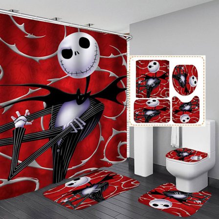 4 osaa Nightmare Before Christmas kylpyhuonesetti suihkuverholla