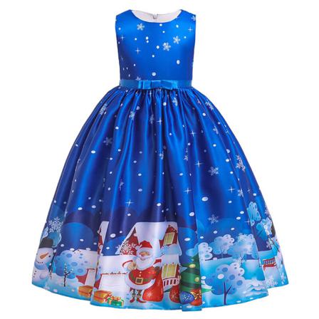 Toddler Santa Print Crew Neck Party Dress Kortärmade Klänningar