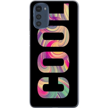 Yhteensopiva Puhelinkuori Motorola Motorola Moto E32s Nykytaiteellinen typografia taiteilu sanaa LOVE nestemäisissä sateenkaariväreissä mustaa tau