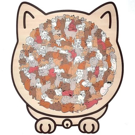 Morandi-farvet katteformet træpuslespil, Sødt katteformet træpuslespil med ramme, Unikt 3D-dyreformet puslespil (LGL)