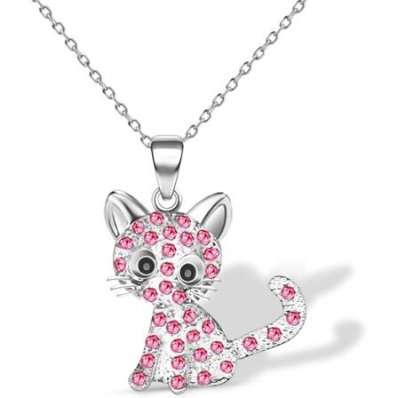 IC Katt Hengesmykke Halskjede for Jenter Barn, Liten Søt Kitty Regnbue Rhinestone Hengesmykke Halskjede Smykker for Kvinner Tenåringsjenter 10-12, 