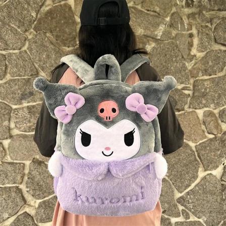 Ny Sanrio Cartoon Lovely Plysj ryggsekk Cinnamoroll Kuromi Girl Heart Stor kapasitet My Melody Skulderveske Barnejulegave[HK] about 37x10x31cm Kuromi 