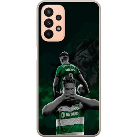 Kompatibel Mobilcover til Samsung Galaxy A23 Neonmotiv med teksten "Gaming er i mit DNA" på en blå og rød murvæg med en lysende DNA-spiral.