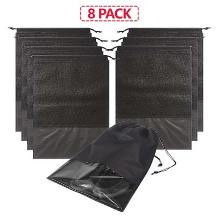 8 stk. skoposer til rejser, ikke-vævet, store skoposer, opbevaringsorganisator med snor til mænd og kvinder, sort KVV