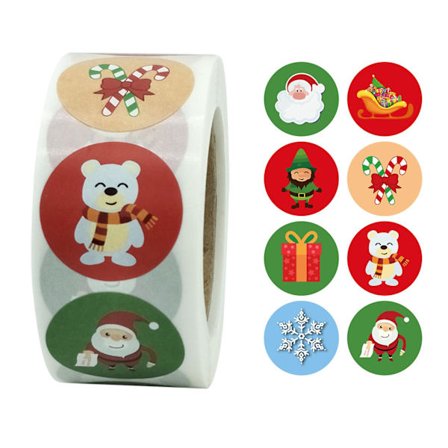 500 st juldekaler Tomte Snögubbe Självhäftande Ljusa Färger Presentmönster Förpackningsklistermärken för Bageri