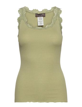 Silk Top W/ Lace T-shirts & Tops Sleeveless Grønn Rosemunde