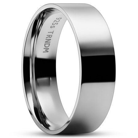 Anillo de plata de ley chapado en rodio pulida de 7 mm para hombres - Anillos de acero