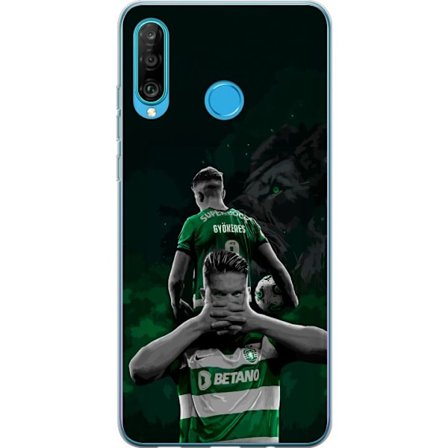 Yhteensopiva Puhelinkuori Huawei P30 lite Neonmotiivi, jossa teksti "Gaming is in my DNA" sinisenä ja punaisena tiiliseinällä, jossa loistava DNA-spir