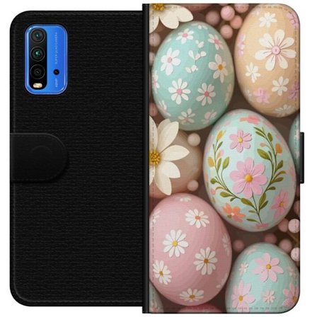 Yhteensopiva Lompakkokotelo Xiaomi Redmi Note 9 4G Pastellivärisiä pääsiäismunia, joissa on käsimaalatut kukat ja keväinen tunnelma pehmeässä