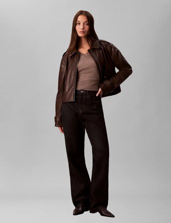 Calvin Klein Jeans Leather Moto Jacket - Brown - S