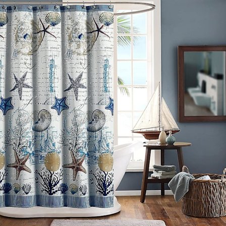 Under The Sea Blue Hull Polyester Duschdraperi, Havstryckt Vattentät Duschdraperi, B 72" X H 72"