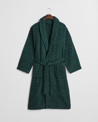 GANT - Jacquard fiskebensmønster morgenkåpe, unisex tartan green